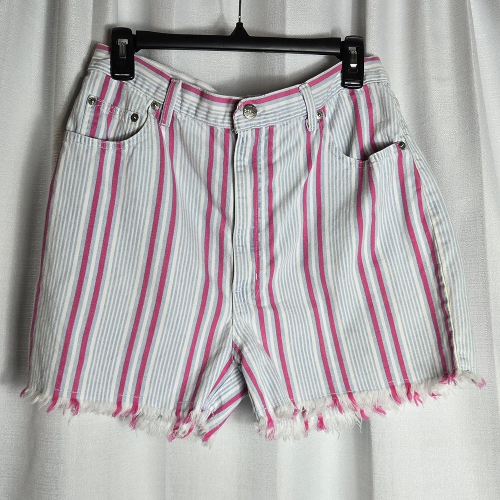 Vtg 80's 90's Sasson‎ Striped cut off high waisted Mom jean denim shorts Vintage